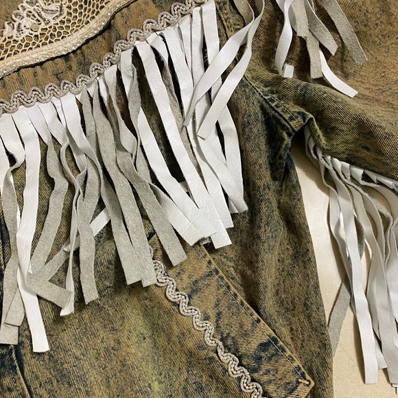 Havoc VINTAGE Cowgirl Denim Jean Jacket Fringes - Picture 2 of 12